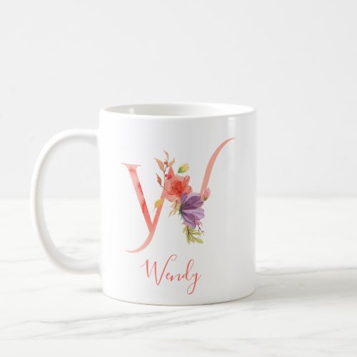 Pretty Pink Watercolor Letter W Coffee Mug