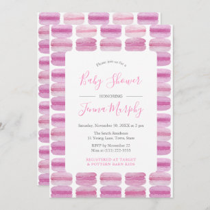 Pretty Pink Watercolor Macaron Baby Shower Invitation