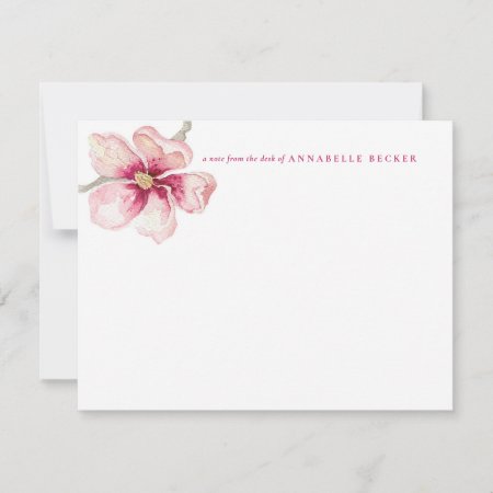Pretty Pink Watercolor Magnolia Note Card