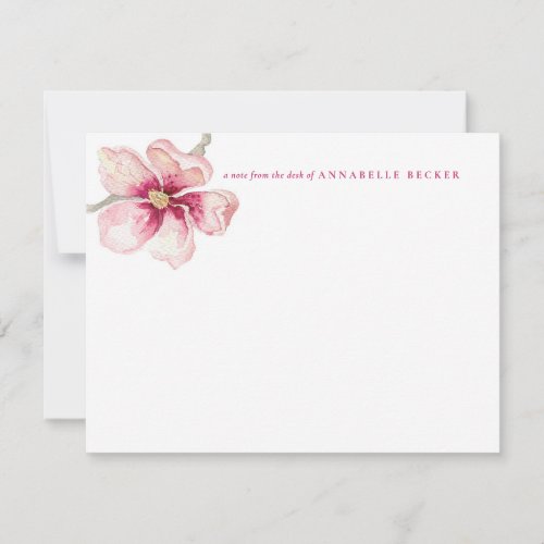Pretty Pink Watercolor Magnolia Note Card