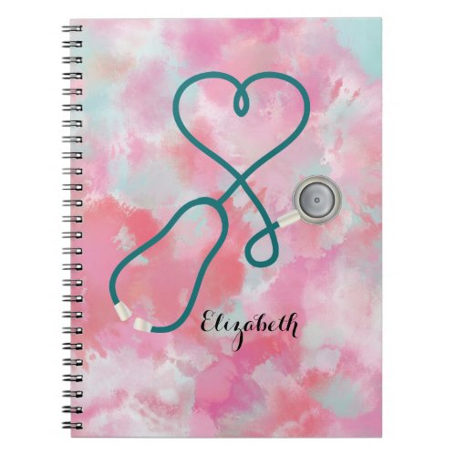 Pretty Pink Watercolor Medical Stethoscope Nurse Notebook
