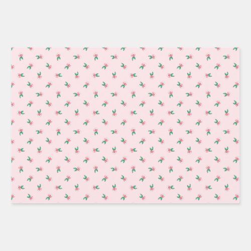Pretty Pink Watercolor Mini Ditsy Floral Pattern Wrapping Paper Sheets