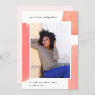 Pretty Pink Watercolor Photo Graduation Party Invitation