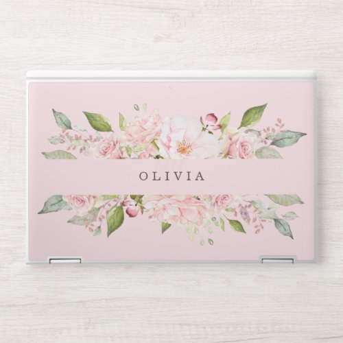 Pretty Pink Watercolor Roses on Blush Pink HP Laptop Skin