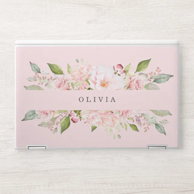 Pretty Pink Watercolor Roses on Blush Pink HP Laptop Skin | Zazzle