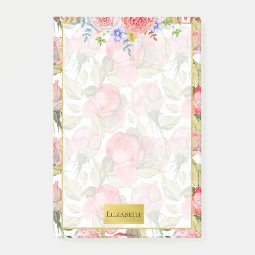 Pretty Pink Watercolor Roses Personalized Post_it Notes