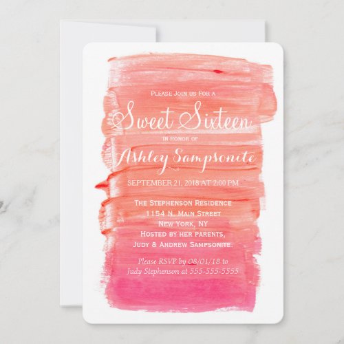 Pretty Pink Watercolor Sweet 16 Invitations