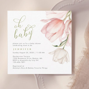Pretty Pink Watercolor Tulip Baby Shower Invitation