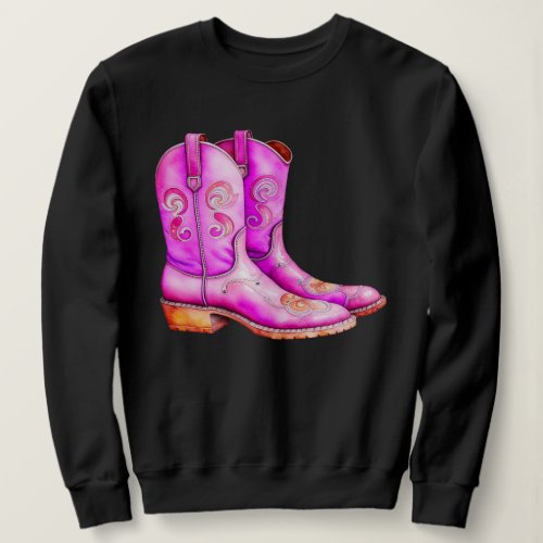 Pretty Pink Western Cowgirl Rodeo Boots Farm Life Sweatshirt