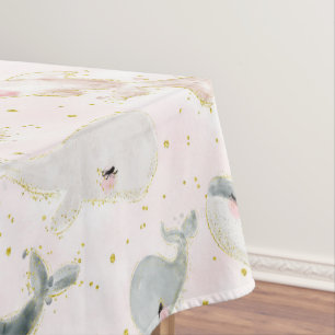 Pretty Pink Whale Dolphin Gold Glitter Baby Girl Tablecloth