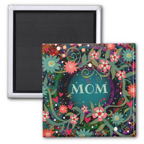 Pretty Pink Whimsical Floral Dragonfly Mom  Magnet