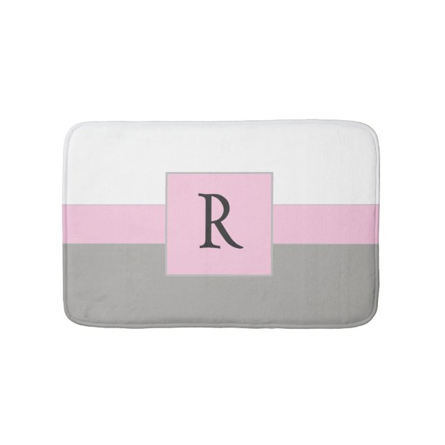 Pretty  Pink White and Gray Monogram Bath Mat (Front)