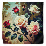 Pretty pink white and red roses oil painting bandana