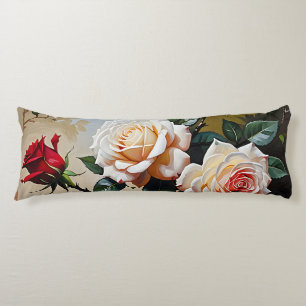 Pretty pink white and red roses oil painting body pillow