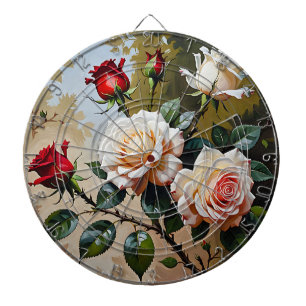 Pretty pink white and red roses oil painting dart board