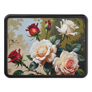 Pretty pink white and red roses oil painting hitch cover
