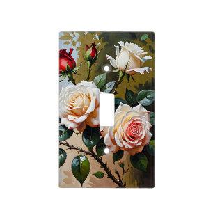 Pretty pink white and red roses oil painting light switch cover