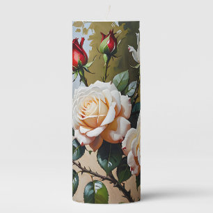 Pretty pink white and red roses oil painting pillar candle