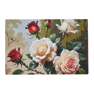 Pretty pink white and red roses oil painting placemat