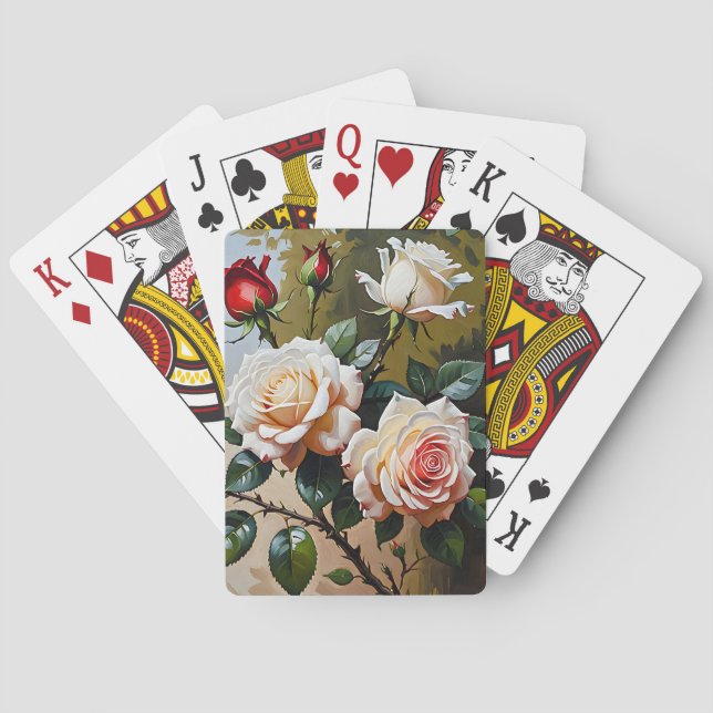 Pretty pink white and red roses oil painting poker cards (Back)