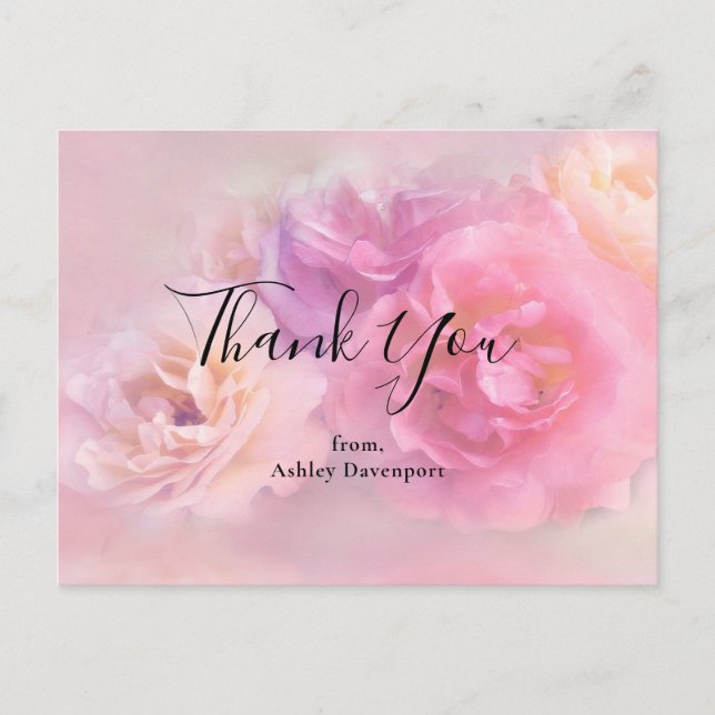 Pretty Pink & White Carnations Photo Thank You Postcard (Front)