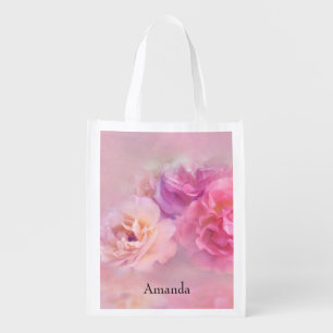 Pretty Pink & White Carnations Photograph Grocery Bag