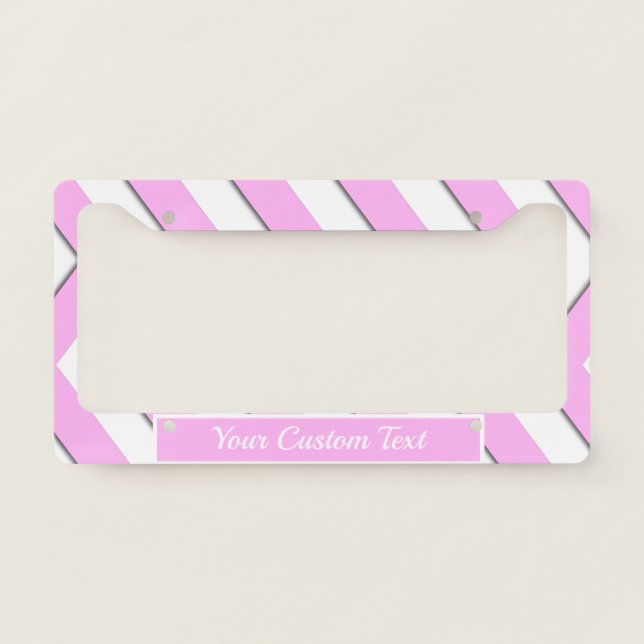 Pretty Pink White Chevron Stripes Cute Girly License Plate Frame (Front)
