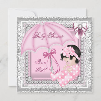 Pretty Pink White Cute Girl Baby Shower Lace Invitation