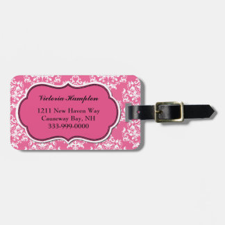 Pretty Pink & White Damask Luggage Tag