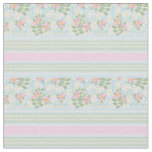 Pretty Pink White Dog Roses on Blue Striped Fabric