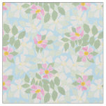 Pretty Pink White Dog Roses on Sky Blue Fabric