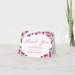 Pretty Pink White Floral 40th Birthday Letterpress Thank You Card