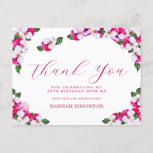 Pretty Pink White Floral 60th Birthday Thank You Postcard