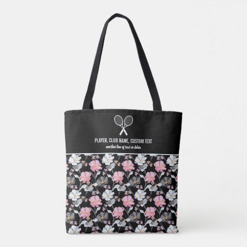 Pretty Pink White Floral Custom Tennis Racket Tote Bag