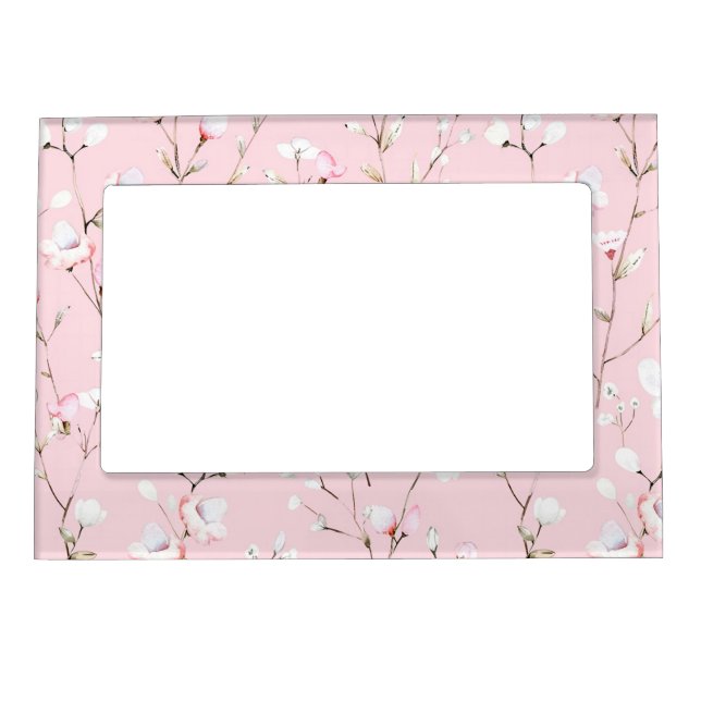 Pretty Pink White Floral Magnetic Frame (Front)