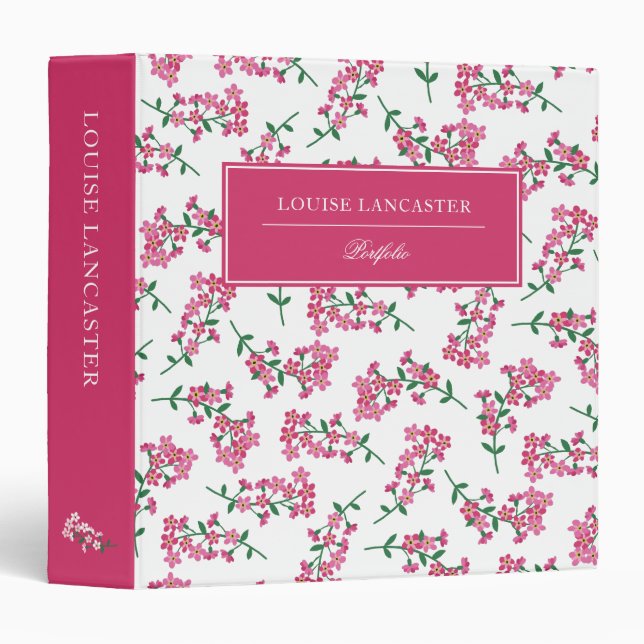 Pretty Pink & White Floral Pattern 3 Ring Binder (Front/Spine)
