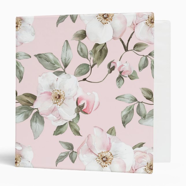 Pretty Pink White Flowers   3 Ring Binder (Front/Inside)