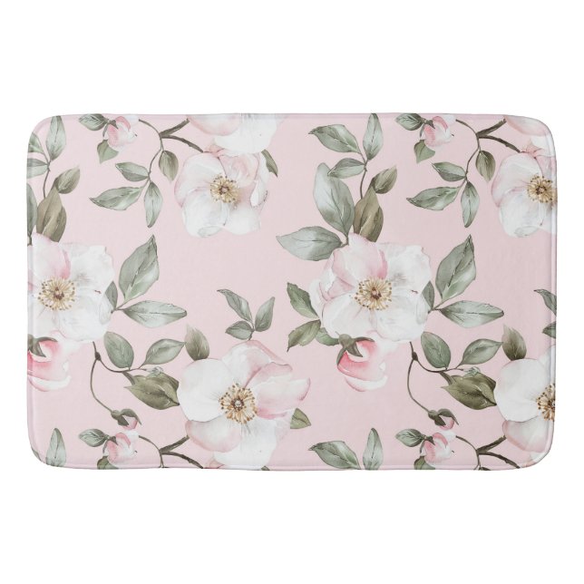 Pretty Pink White Flowers   Bath Mat (Front)