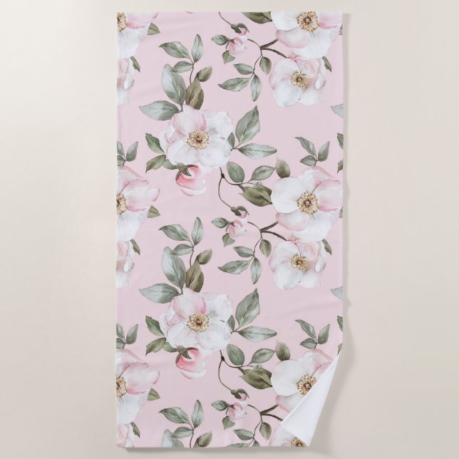 Pretty Pink White Flowers   Beach Towel (Front)