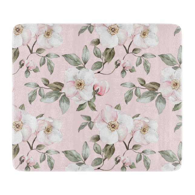 Pretty Pink White Flowers Bridal Shower Cutting Board (Front)