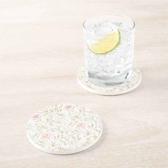 Pretty Pink White Flowers Coaster (Side)