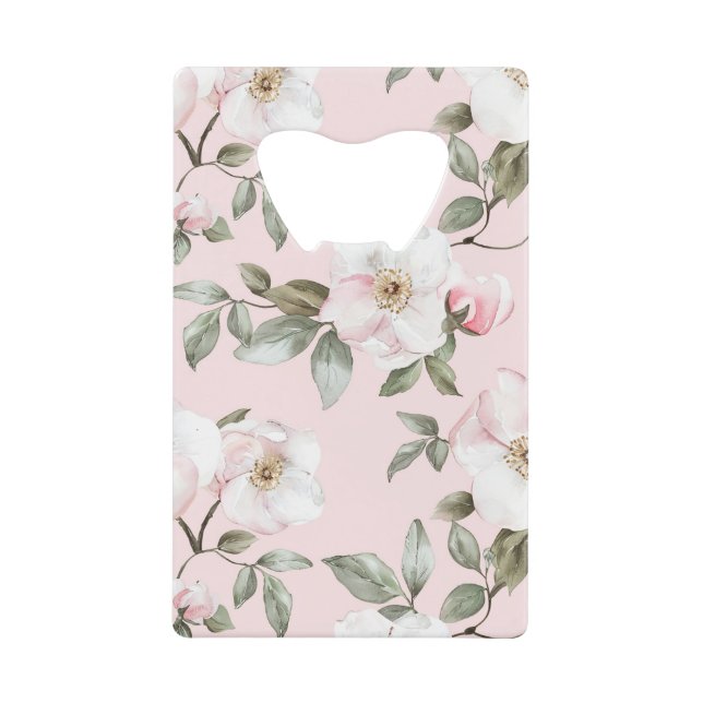 Pretty Pink White Flowers   Credit Card Bottle Opener (Front)