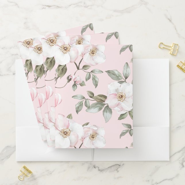 Pretty Pink White Flowers   Pocket Folder (In Situ)