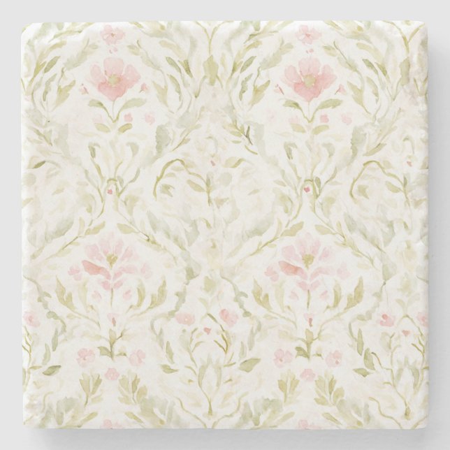Pretty Pink White Flowers Stone Coaster (Front)