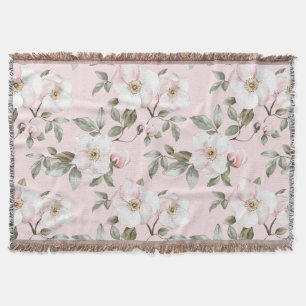 Pretty Pink White Flowers Throw Blanket