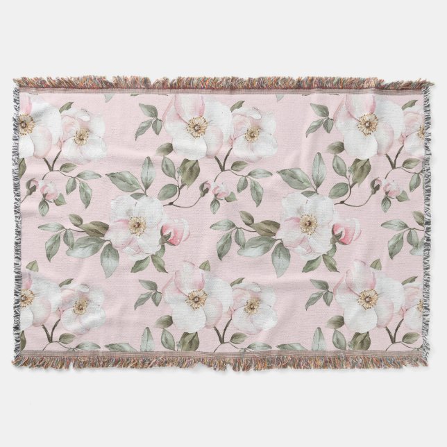 Pretty Pink White Flowers   Throw Blanket (Front)