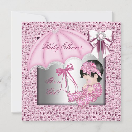 Pretty Pink White Girl Baby Shower Invitation