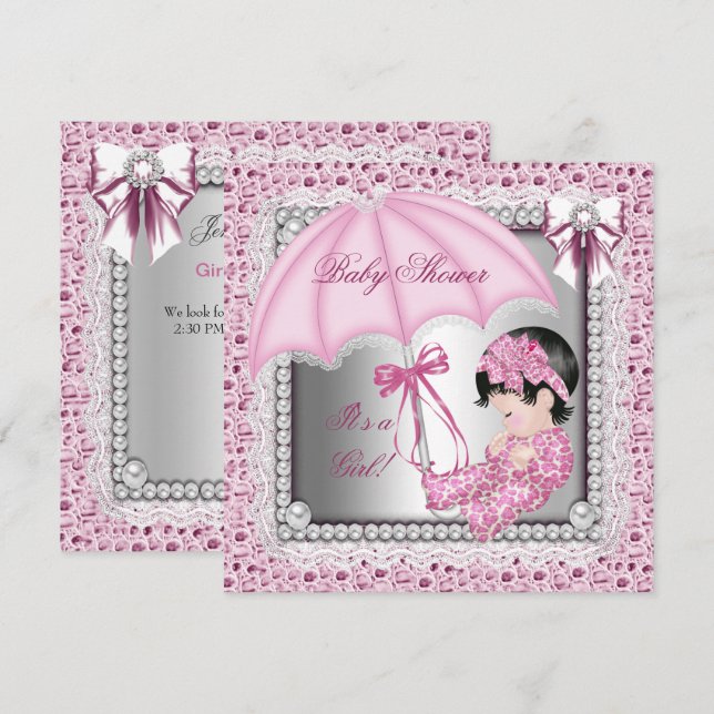Pretty Pink White Girl Baby Shower Invitation (Front/Back)