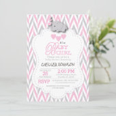 Pretty Pink, White Gray Elephant Baby Shower 2 Invitation (Standing Front)