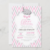 Pretty Pink, White Gray Elephant Baby Shower 2 Invitation (Front)